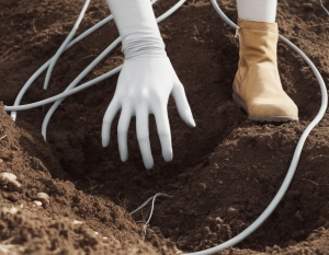 person putting direct burial cable into the ground