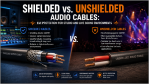 Comparison of shielded and unshielded TEKwire audio cables showing EMI protection, signal quality, and professional audio applications.